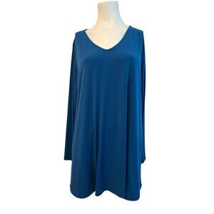 Susan Graver Ladies XL Liquid Knit Tunic Coastal Blue Long Sleeve Blouse Stretch